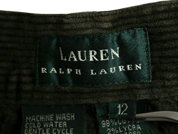 90s LAUREN ラルフローレン 太畝 コーデュロイ パンツ レディース L / オールド ポロ ストレート ノータック ストレッチ スラックス カーキ