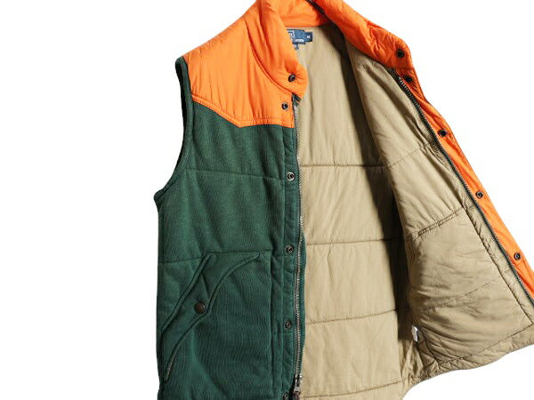 90s ポロ ラルフローレン 中綿 ナイロン 切替 スウェット ベスト メンズ M 古着 オールド フルジップ 重ね着 ハイネック 前開き アウトドア