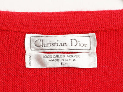 80s USA製 クリスチャン ディオール アクリル ニット カーディガン メンズ レディース L ヴィンテージ Christian Dior セーター 羽織り 赤