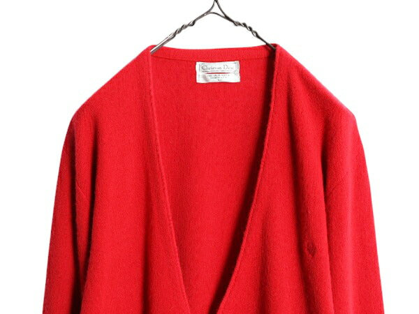 80s USA製 クリスチャン ディオール アクリル ニット カーディガン メンズ レディース L ヴィンテージ Christian Dior セーター 羽織り 赤