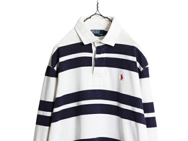 90s ポロ ラルフローレン ボーダー 長袖 ラガー シャツ メンズ L 古着 90年代 オールド 長袖シャツ ラグビーシャツ ワンポイント ツートン