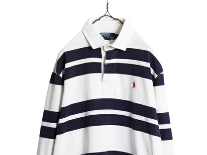90s ポロ ラルフローレン ボーダー 長袖 ラガー シャツ メンズ L 古着 90年代 オールド 長袖シャツ ラグビーシャツ ワンポイント ツートン
