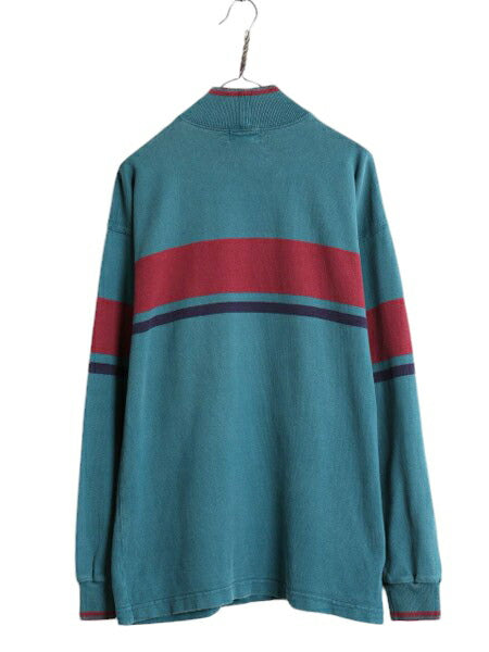 80s USA製 エルエルビーン モックネック ボーダー 長袖 Tシャツ メンズ M / 80年代 ヴィンテージ LLBEAN ラガーシャツ 素材 ヘビーウェイト