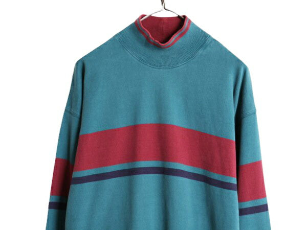 80s USA製 エルエルビーン モックネック ボーダー 長袖 Tシャツ メンズ M / 80年代 ヴィンテージ LLBEAN ラガーシャツ 素材 ヘビーウェイト