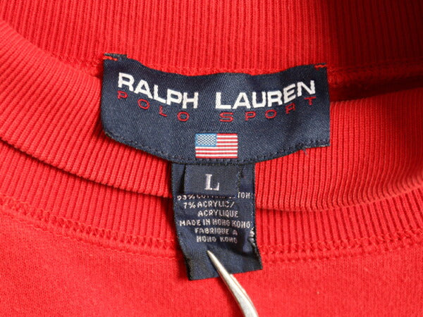 90s ポロスポーツ ラルフローレン スウェット レディース L オールド POLO SPORT ポロ トレーナー 裏起毛 星条旗 ワンポイント ハイネック