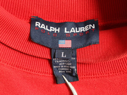 90s ポロスポーツ ラルフローレン スウェット レディース L オールド POLO SPORT ポロ トレーナー 裏起毛 星条旗 ワンポイント ハイネック