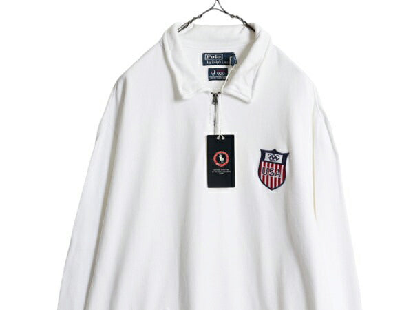 デッドストック オリンピック アメリカ代表 ポロ ラルフローレン ハーフジップ スウェット メンズ XXL / 新品 ポロ 裏起毛 ポケット付き 白