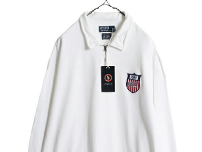 デッドストック オリンピック アメリカ代表 ポロ ラルフローレン ハーフジップ スウェット メンズ XXL / 新品 ポロ 裏起毛 ポケット付き 白