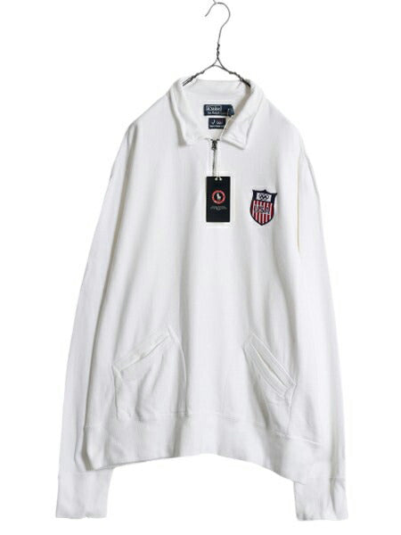 デッドストック オリンピック アメリカ代表 ポロ ラルフローレン ハーフジップ スウェット メンズ XXL / 新品 ポロ 裏起毛 ポケット付き 白