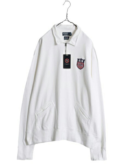 デッドストック オリンピック アメリカ代表 ポロ ラルフローレン ハーフジップ スウェット メンズ XXL / 新品 ポロ 裏起毛 ポケット付き 白