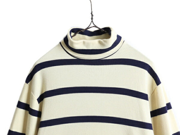 80s USA製 エディーバウアー ター トルネック ボーダー 長袖 Tシャツ メンズ XL 小さめ L 程 古着 ヴィンテージ Eddie Bauer ロンT 2トーン