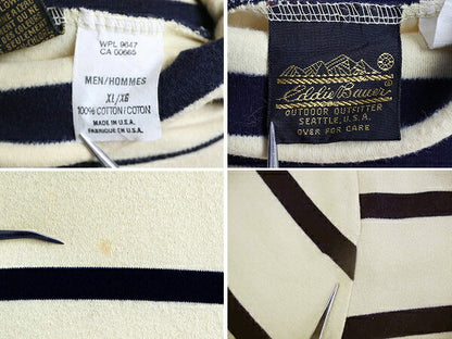 80s USA製 エディーバウアー ター トルネック ボーダー 長袖 Tシャツ メンズ XL 小さめ L 程 古着 ヴィンテージ Eddie Bauer ロンT 2トーン