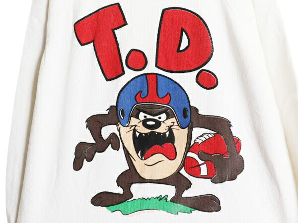 80s USA製 ワーナー タズマニアンデビル プリント スウェット メンズ レディース XL 小さめ  ヴィンテージ キャラクター イラスト アメフト