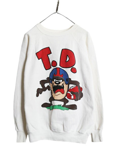 80s USA製 ワーナー タズマニアンデビル プリント スウェット メンズ レディース XL 小さめ  ヴィンテージ キャラクター イラスト アメフト
