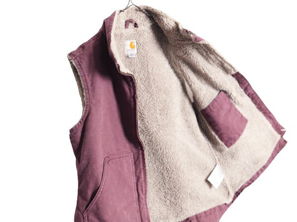 US企画 カーハート モックネック ダック ベスト レディース M 古着 CARHARTT ワーク 裏 フリース フルジップ 重ね着 厚手 廃盤 ハイネック