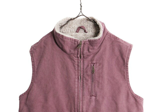 US企画 カーハート モックネック ダック ベスト レディース M 古着 CARHARTT ワーク 裏 フリース フルジップ 重ね着 厚手 廃盤 ハイネック