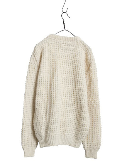 アイルランド製 フィッシャーマン ニット セーター メンズ XL 古着 アラン ヘビーウェイト ウール ケーブル 無地 ナチュラル 大きいサイズ