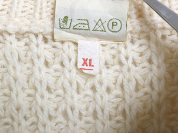 アイルランド製 フィッシャーマン ニット セーター メンズ XL 古着 アラン ヘビーウェイト ウール ケーブル 無地 ナチュラル 大きいサイズ