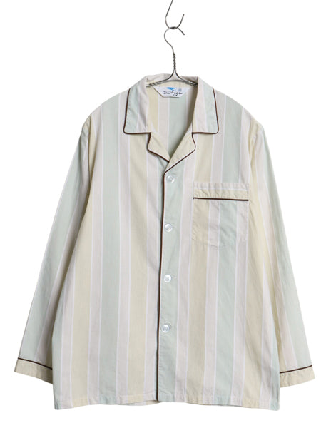 70s ★ Wings ストライプ オープンカラー パジャマ シャツ メンズ M ヴィンテージ スリーピング コットン 開襟 ボックス マルチカラー 織柄