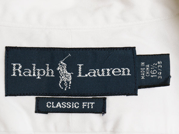 00s ラルフローレン 長袖 ボタンダウン シャツ メンズ L 程 オールド ポロ オックスフォード CLASSIC FIT ワンポイント ポニー刺繍 白 無地