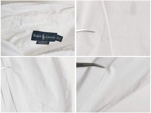 00s ラルフローレン 長袖 ボタンダウン シャツ メンズ L 程 オールド ポロ オックスフォード CLASSIC FIT ワンポイント ポニー刺繍 白 無地