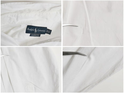 00s ラルフローレン 長袖 ボタンダウン シャツ メンズ L 程 オールド ポロ オックスフォード CLASSIC FIT ワンポイント ポニー刺繍 白 無地