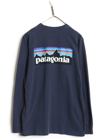 パタゴニア 両面 プリント 長袖 Tシャツ メンズ M 19年製 アウトドア ロンT ロングスリーブ P6 バックプリント ボックスロゴ カットソー 紺