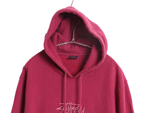 USA製 ステューシー スウェット フード パーカー メンズ L / トレーナー ヘビーウェイト プルオーバー 裏起毛 ワンポイント ストック ロゴ