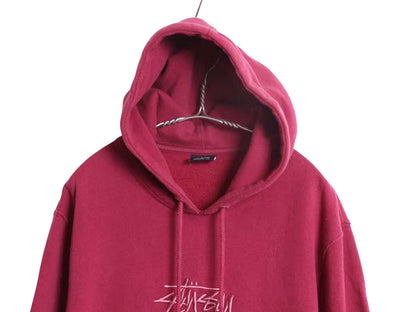 USA製 ステューシー スウェット フード パーカー メンズ L / トレーナー ヘビーウェイト プルオーバー 裏起毛 ワンポイント ストック ロゴ