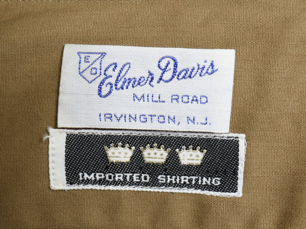 デッドストック 60s Elmer Davis コットン 長袖 シャツ メンズ L / 新品 ヴィンテージ マチ付き ドレス カジュアル 薄手 ポケット付き 無地