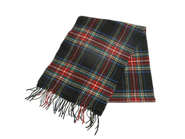 アイルランド製 JOHN HANLY x LLBEAN チェック ラム ウール マフラー / フリンジ付き マルチカラー 別注 モデル 防寒 ビジネス カジュアル