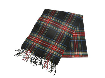 アイルランド製 JOHN HANLY x LLBEAN チェック ラム ウール マフラー / フリンジ付き マルチカラー 別注 モデル 防寒 ビジネス カジュアル