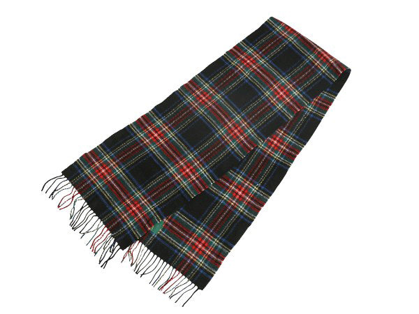 アイルランド製 JOHN HANLY x LLBEAN チェック ラム ウール マフラー / フリンジ付き マルチカラー 別注 モデル 防寒 ビジネス カジュアル