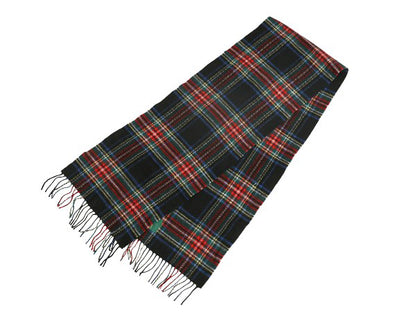 アイルランド製 JOHN HANLY x LLBEAN チェック ラム ウール マフラー / フリンジ付き マルチカラー 別注 モデル 防寒 ビジネス カジュアル