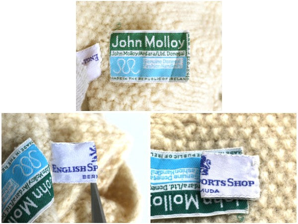 80s アイルランド製 JOHN MOLLOY フリンジ付き ケーブル ニット マフラー メンズ レディース / ヴィンテージ ウール フィッシャーマン 無地
