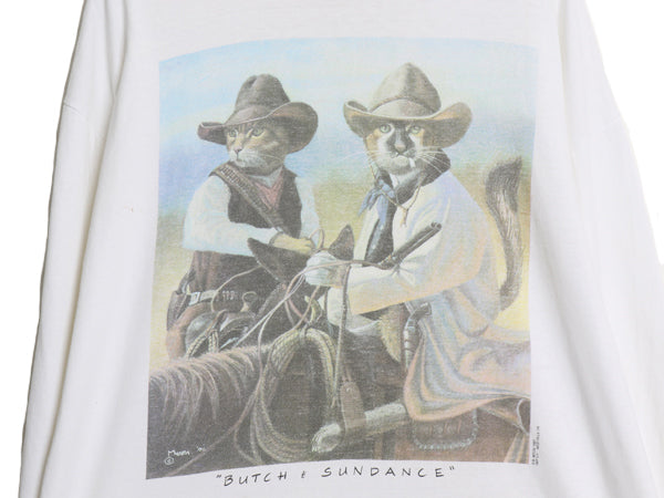 90s ネコ イラスト プリント 長袖 Tシャツ メンズ XL / オールド ロンT 映画 ムービー パロディ アニマル グラフィック シングルステッチ 