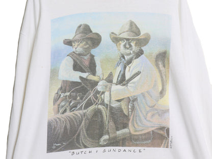 90s ネコ イラスト プリント 長袖 Tシャツ メンズ XL / オールド ロンT 映画 ムービー パロディ アニマル グラフィック シングルステッチ 