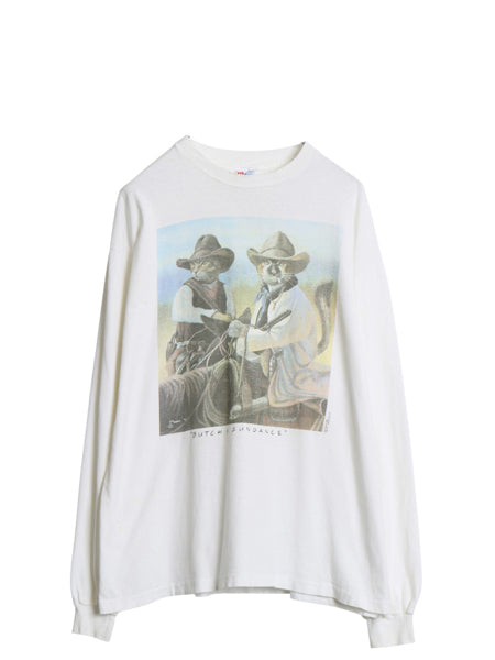 90s ネコ イラスト プリント 長袖 Tシャツ メンズ XL / オールド ロンT 映画 ムービー パロディ アニマル グラフィック シングルステッチ 