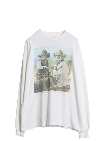90s ネコ イラスト プリント 長袖 Tシャツ メンズ XL / オールド ロンT 映画 ムービー パロディ アニマル グラフィック シングルステッチ 
