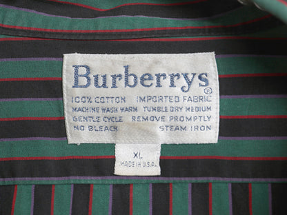 80s USA製 バーバリー ストライプ 長袖 シャツ メンズ XL ヴィンテージ コットン カジュアル ドレス ワイシャツ マルチカラー 大きいサイズ