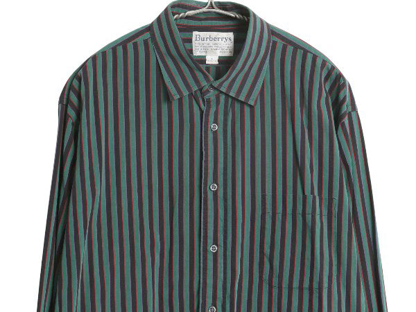 80s USA製 バーバリー ストライプ 長袖 シャツ メンズ XL ヴィンテージ コットン カジュアル ドレス ワイシャツ マルチカラー 大きいサイズ