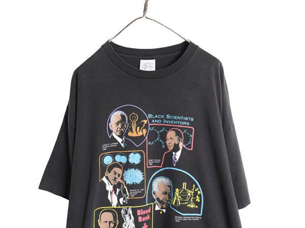 90s ★ 黒人 偉人 イラスト プリント Tシャツ メンズ XXL / 古着 オールド 半袖Tシャツ グラフィック 大きいサイズ 2XL ヘビーウェイト 黒