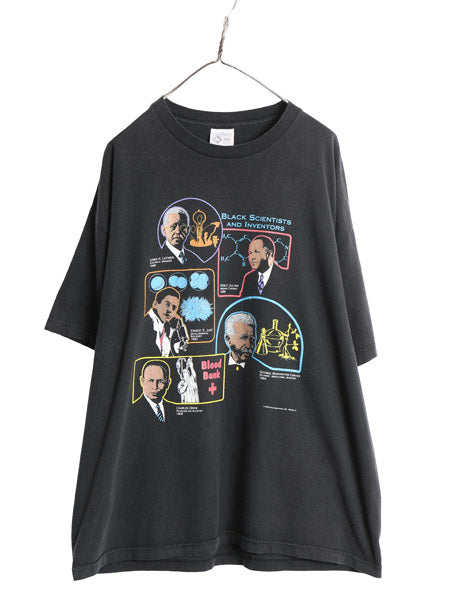90s ★ 黒人 偉人 イラスト プリント Tシャツ メンズ XXL / 古着 オールド 半袖Tシャツ グラフィック 大きいサイズ 2XL ヘビーウェイト 黒