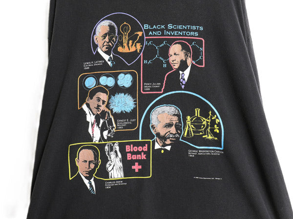 90s ★ 黒人 偉人 イラスト プリント Tシャツ メンズ XXL / 古着 オールド 半袖Tシャツ グラフィック 大きいサイズ 2XL ヘビーウェイト 黒