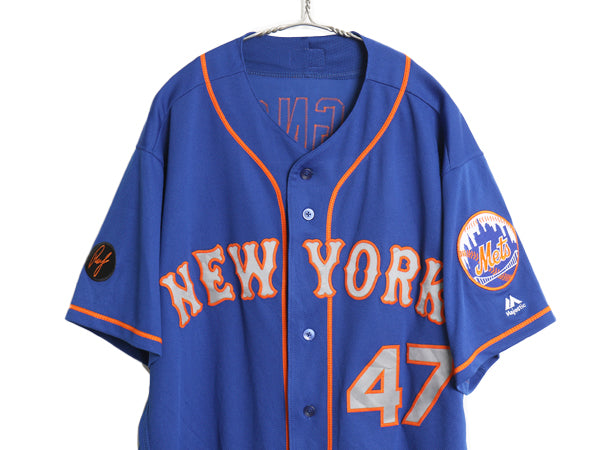 USA製 メッツ ベースボール シャツ メンズ XXL 程/ MLB オフィシャル マジェスティック 大リーグ ユニフォーム ゲームシャツ 大きいサイズ