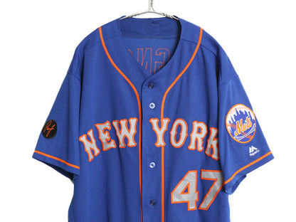 USA製 メッツ ベースボール シャツ メンズ XXL 程/ MLB オフィシャル マジェスティック 大リーグ ユニフォーム ゲームシャツ 大きいサイズ