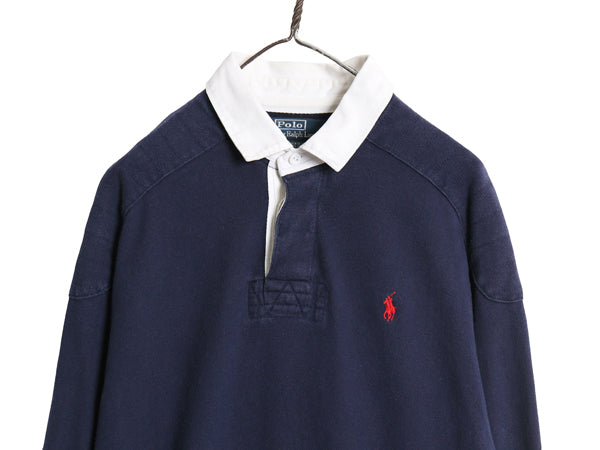 00s ポロ ラルフローレン 長袖 ラガーシャツ メンズ XL / オールド 長袖シャツ ラグビー ポロシャツ ワンポイント ポニー 大きいサイズ 紺