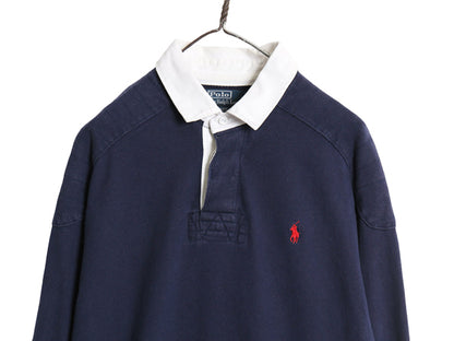 00s ポロ ラルフローレン 長袖 ラガーシャツ メンズ XL / オールド 長袖シャツ ラグビー ポロシャツ ワンポイント ポニー 大きいサイズ 紺