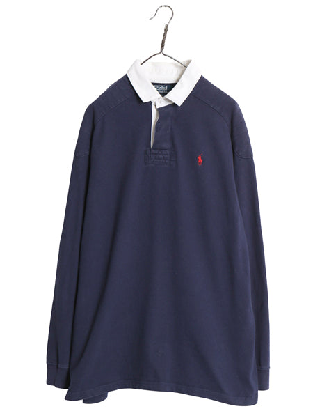 00s ポロ ラルフローレン 長袖 ラガーシャツ メンズ XL / オールド 長袖シャツ ラグビー ポロシャツ ワンポイント ポニー 大きいサイズ 紺