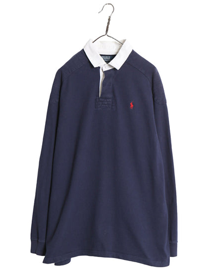 00s ポロ ラルフローレン 長袖 ラガーシャツ メンズ XL / オールド 長袖シャツ ラグビー ポロシャツ ワンポイント ポニー 大きいサイズ 紺